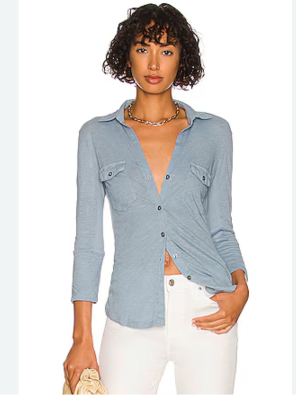 James Perse Slub Contrast Side Panel Button-down Shirt in Bluestone Size 3 Large